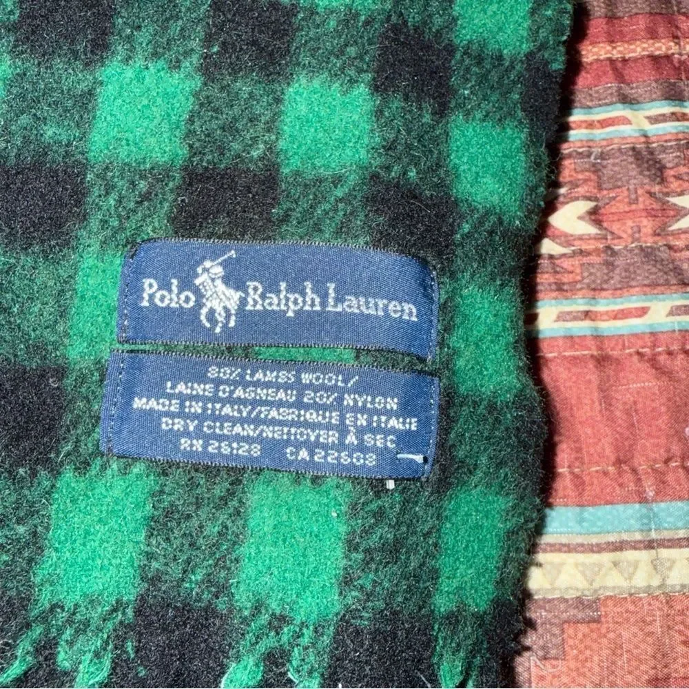 Polo Ralph Lauren Black and Green Plaid Wool Reversible scarf